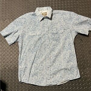 Cowboy Casual Short-Sleeve Paisley Button-Down Shirt - Light Blue/White